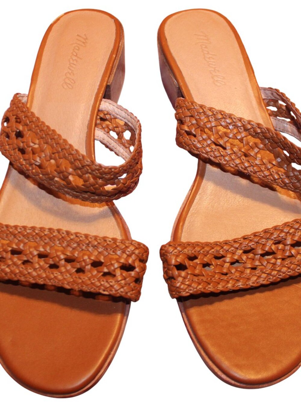 Madewell The Kiera Braided Leather Slide Sandals Brown Block Heel 10